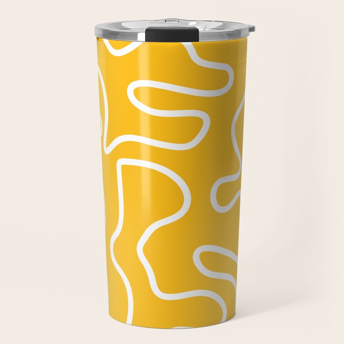 Squiggle Maze Minimalist Abstract Pattern in Yellow Mustard and White Travel Mug Gallery Image 1