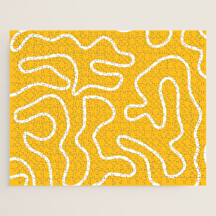Squiggle Maze Minimalist Abstract Pattern in Yellow Mustard and White Jigsaw Puzzle Gallery Image 1
