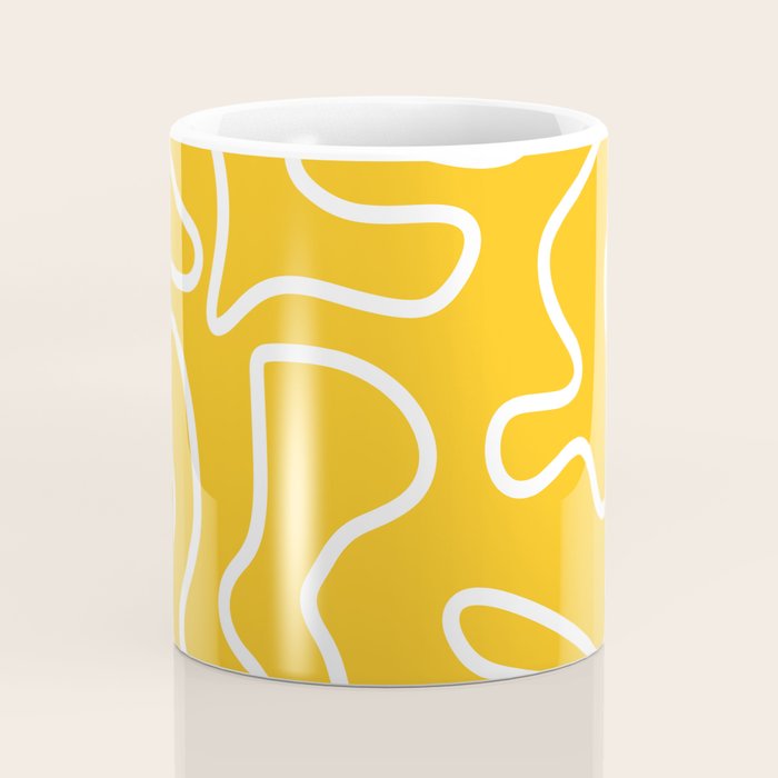 Squiggle Maze Minimalist Abstract Pattern in Yellow Mustard and White Coffee Mug Gallery Image 4