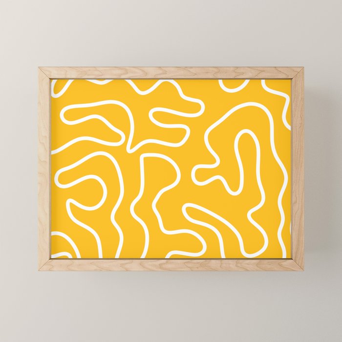 Squiggle Maze Minimalist Abstract Pattern in Yellow Mustard and White Mini Art Print Gallery Image 1