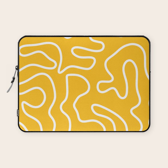Squiggle Maze Minimalist Abstract Pattern in Yellow Mustard and White Laptop Sleeve Gallery Image 1