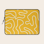 Squiggle Maze Minimalist Abstract Pattern in Yellow Mustard and White Laptop Sleeve Gallery Image 1