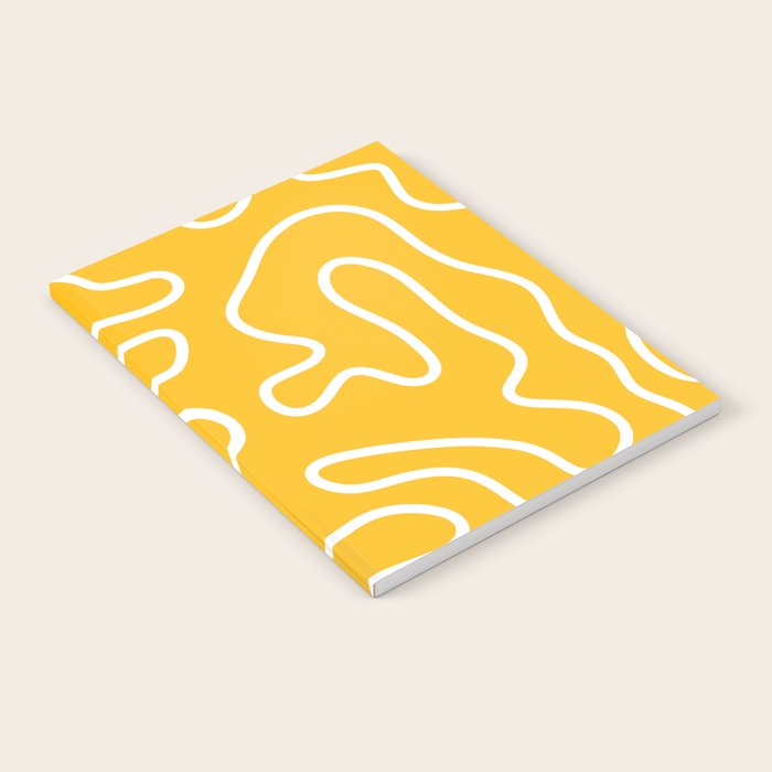 Squiggle Maze Minimalist Abstract Pattern in Yellow Mustard and White Notebook Gallery Image 1