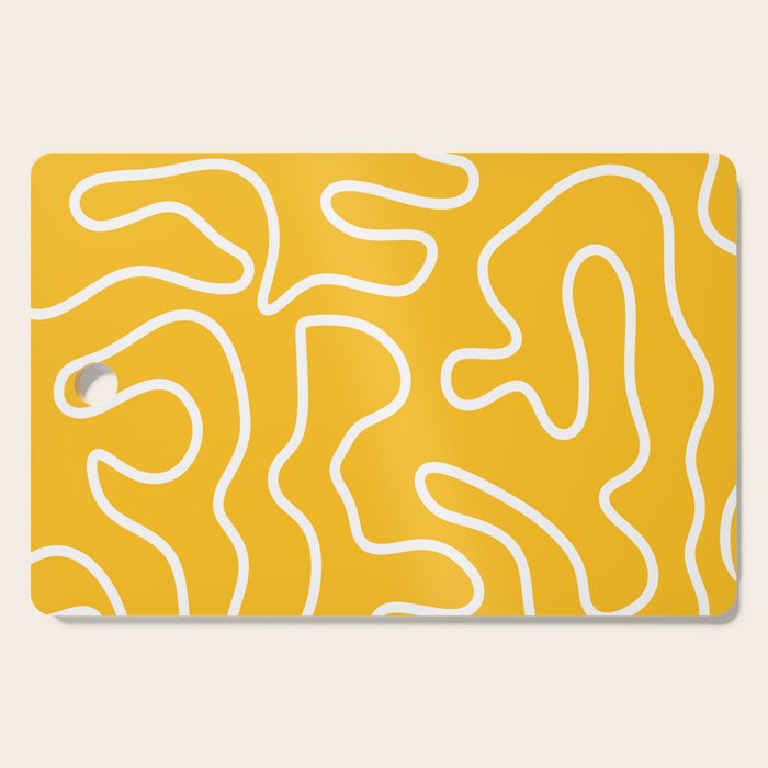 Squiggle Maze Minimalist Abstract Pattern in Yellow Mustard and White Cutting Board Gallery Image 1