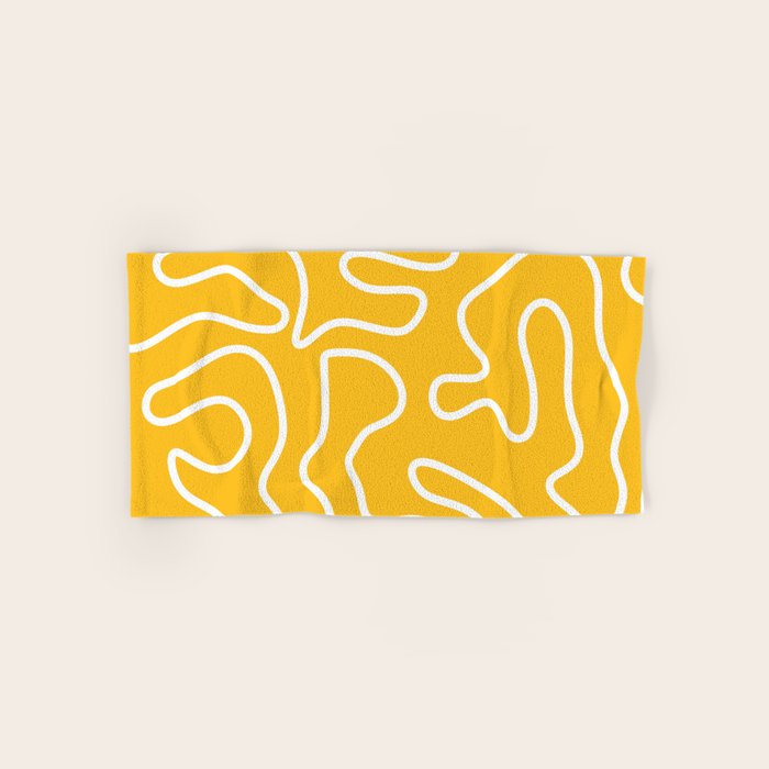 Squiggle Maze Minimalist Abstract Pattern in Yellow Mustard and White Bath Towel Gallery Image 1