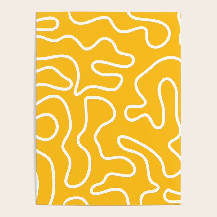 Squiggle Maze Minimalist Abstract Pattern in Yellow Mustard and White Poster Gallery Image 4
