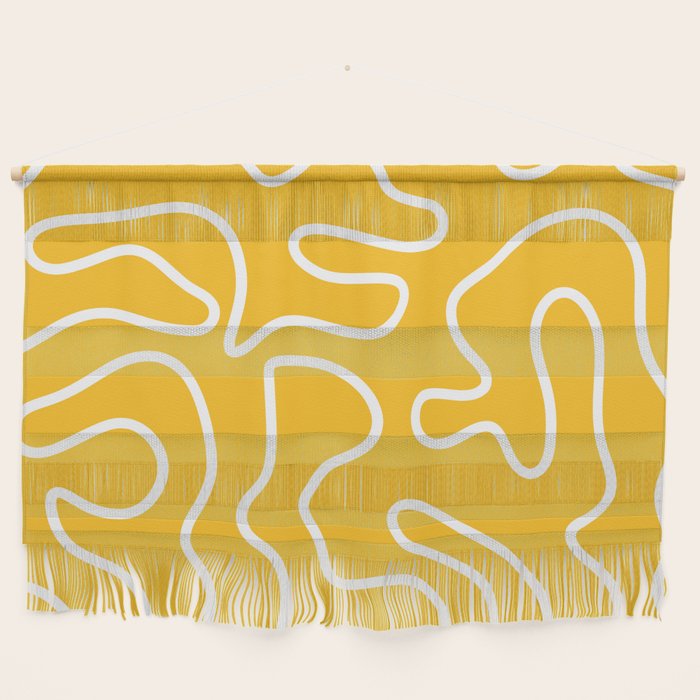 Squiggle Maze Minimalist Abstract Pattern in Yellow Mustard and White Wall Hanging Gallery Image 1