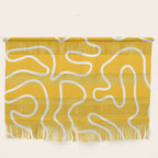 Squiggle Maze Minimalist Abstract Pattern in Yellow Mustard and White Wall Hanging Gallery Image 1