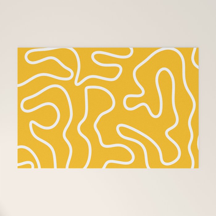 Squiggle Maze Minimalist Abstract Pattern in Yellow Mustard and White Welcome Mat Gallery Image 1