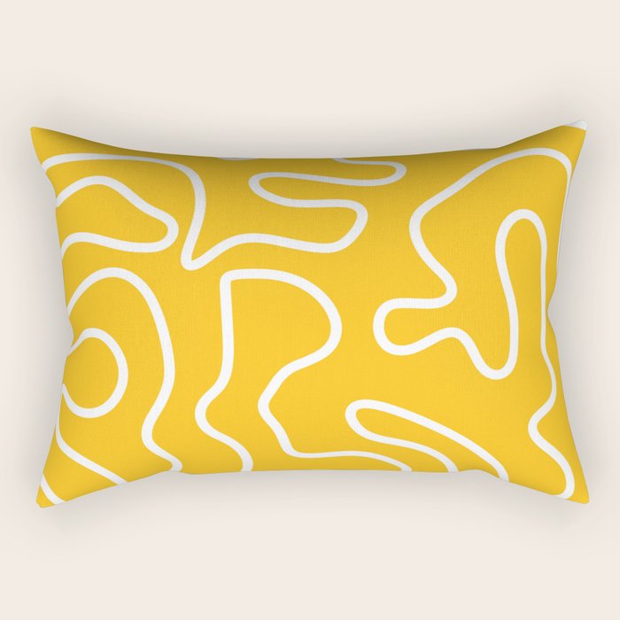 Squiggle Maze Minimalist Abstract Pattern in Yellow Mustard and White Rectangular Pillow Gallery Image 2