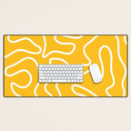 Squiggle Maze Minimalist Abstract Pattern in Yellow Mustard and White Desk Mat Gallery Image 1