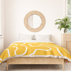 Squiggle Maze Minimalist Abstract Pattern in Yellow Mustard and White Duvet Cover Gallery Image 3