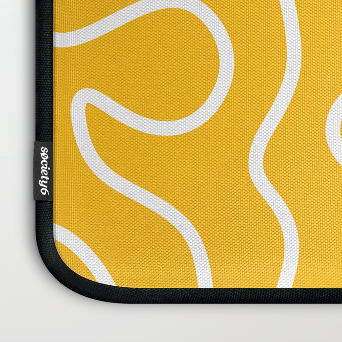 Squiggle Maze Minimalist Abstract Pattern in Yellow Mustard and White Laptop Sleeve Gallery Image 3