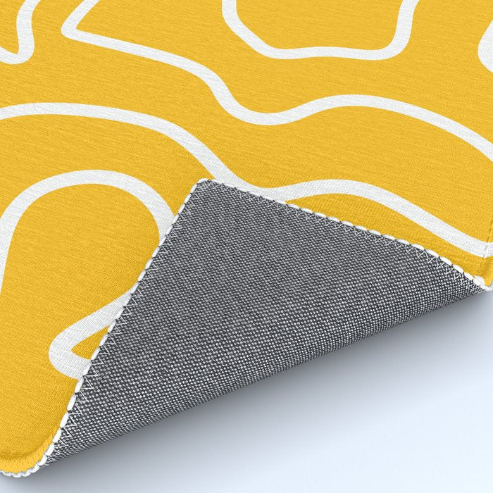 Squiggle Maze Minimalist Abstract Pattern in Yellow Mustard and White Rug Gallery Image 4