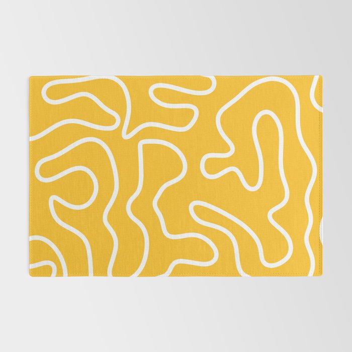 Squiggle Maze Minimalist Abstract Pattern in Yellow Mustard and White Rug Gallery Image 2