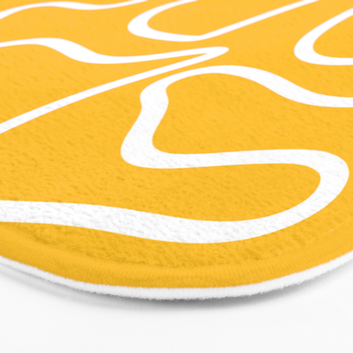 Squiggle Maze Minimalist Abstract Pattern in Yellow Mustard and White Bath Mat Gallery Image 3
