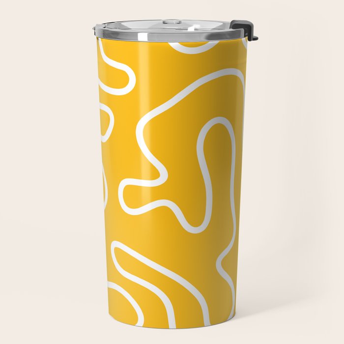 Squiggle Maze Minimalist Abstract Pattern in Yellow Mustard and White Travel Mug Gallery Image 2