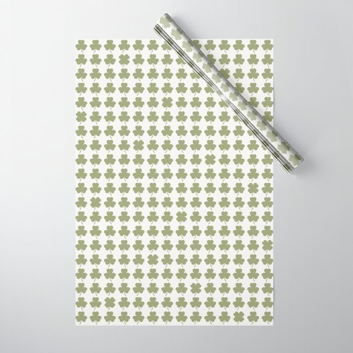 Clovers XXVII Natural Green Botanical Pattern Wrapping Paper Gallery Image 1