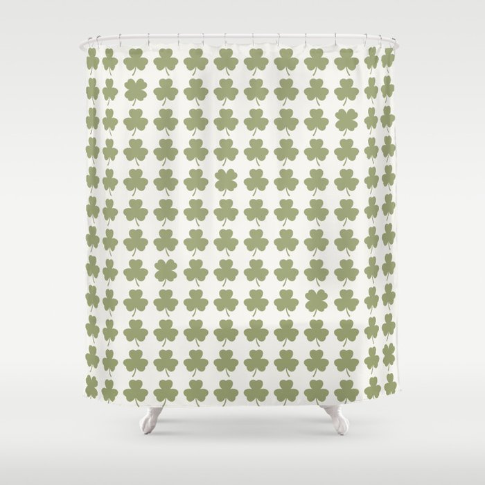 Clovers XXVII Natural Green Botanical Pattern Shower Curtain Gallery Image 1