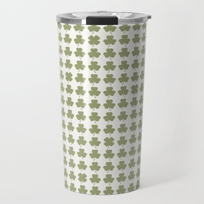 Clovers XXVII Natural Green Botanical Pattern Travel Mug Gallery Image 1