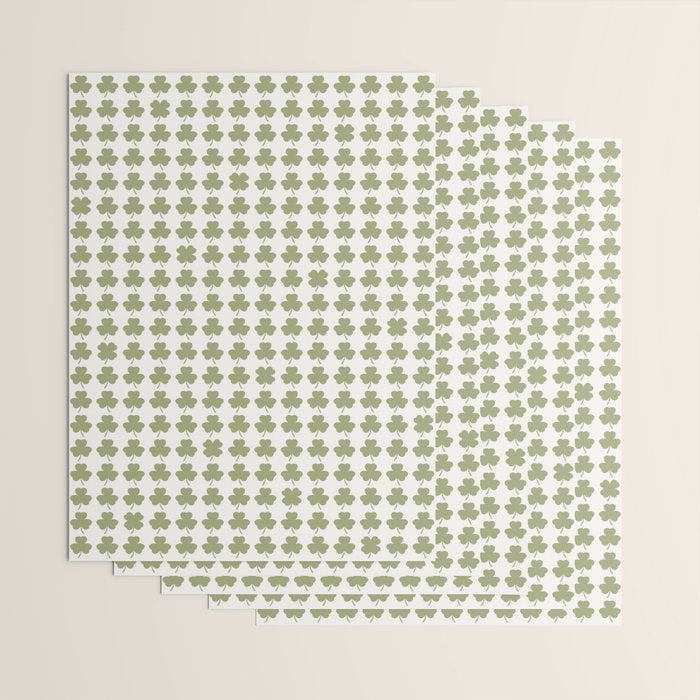 Clovers XXVII Natural Green Botanical Pattern Wrapping Paper Gallery Image 3