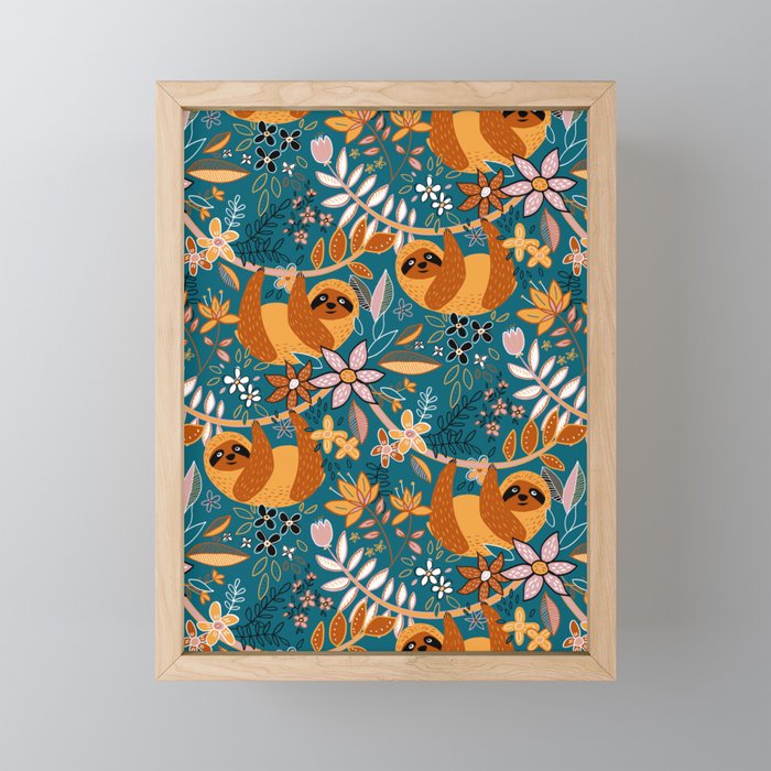 Happy Boho Sloth Floral Mini Art Print Gallery Image 1