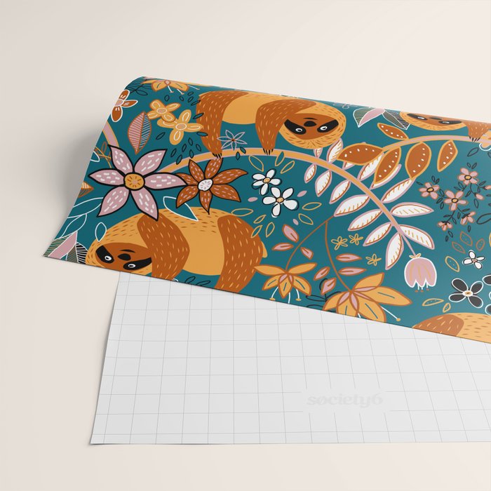 Happy Boho Sloth Floral Wrapping Paper Gallery Image 2