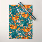 Happy Boho Sloth Floral Wrapping Paper Gallery Image 1