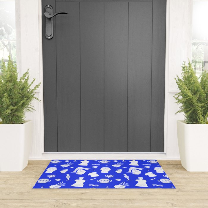 Blue ancient greek art statue pattern Welcome Mat Gallery Image 3