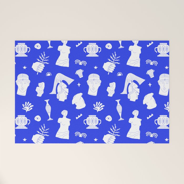 Blue ancient greek art statue pattern Welcome Mat Gallery Image 1
