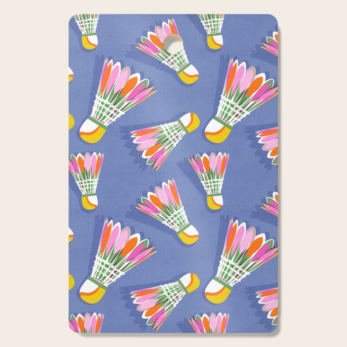 Badminton Birdie Pop Art court sport pattern on cobalt blue Cutting Board Gallery Image 1