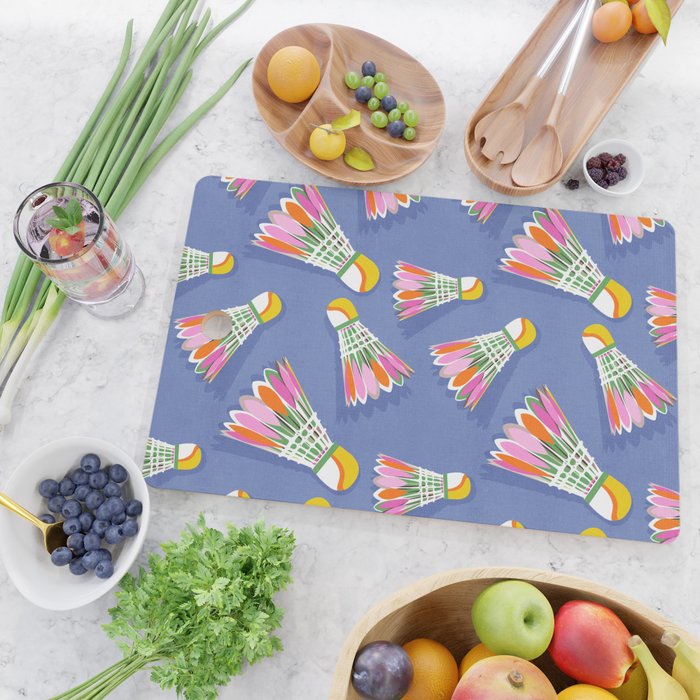 Badminton Birdie Pop Art court sport pattern on cobalt blue Cutting Board Gallery Image 2