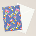Badminton Birdie Pop Art court sport pattern on cobalt blue Stationery Card Gallery Image 2