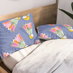 Badminton Birdie Pop Art court sport pattern on cobalt blue Pillow Sham Gallery Image 2