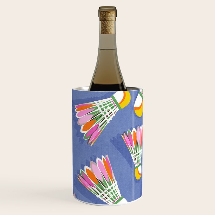 Badminton Birdie Pop Art court sport pattern on cobalt blue Wine Chiller Gallery Image 1