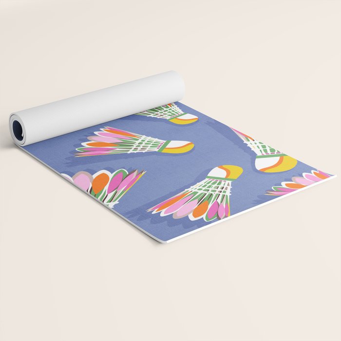 Badminton Birdie Pop Art court sport pattern on cobalt blue Yoga Mat Gallery Image 2