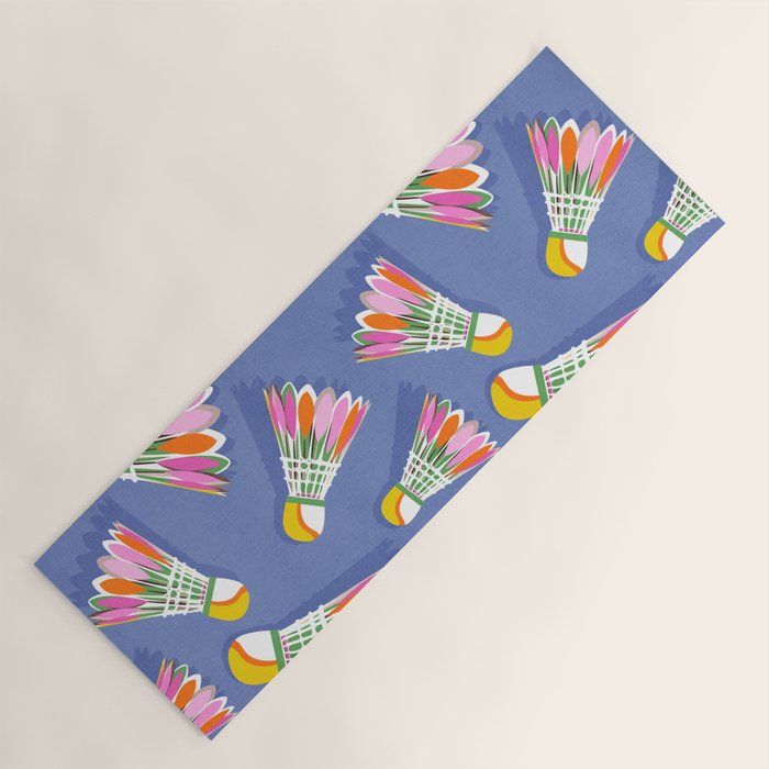 Badminton Birdie Pop Art court sport pattern on cobalt blue Yoga Mat Gallery Image 1