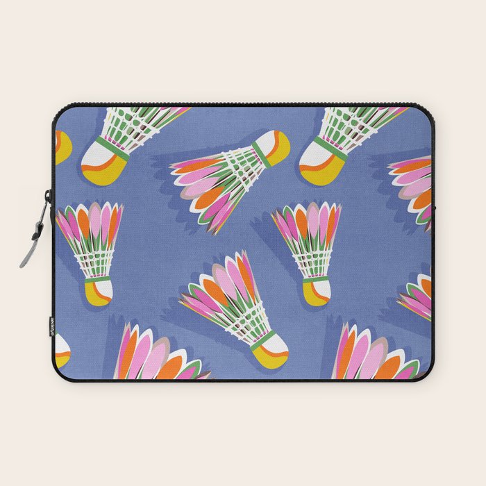 Badminton Birdie Pop Art court sport pattern on cobalt blue Laptop Sleeve Gallery Image 1