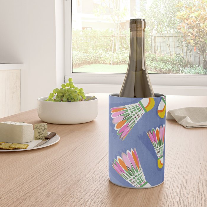 Badminton Birdie Pop Art court sport pattern on cobalt blue Wine Chiller Gallery Image 4