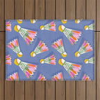 Badminton Birdie Pop Art court sport pattern on cobalt blue Outdoor Rug Gallery Image 1