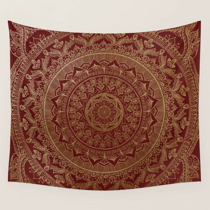 Mandala Royal - Red and Gold Wall Tapestry Gallery Image 1