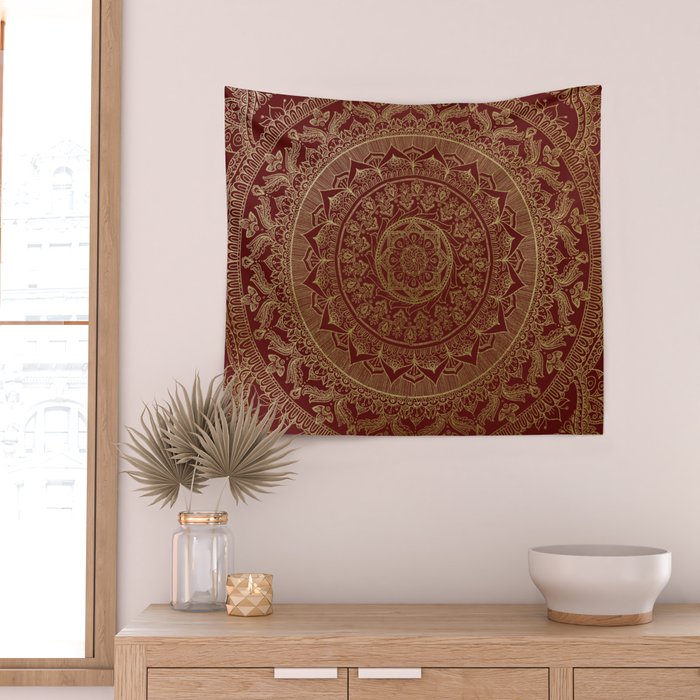 Mandala Royal - Red and Gold Wall Tapestry Gallery Image 2
