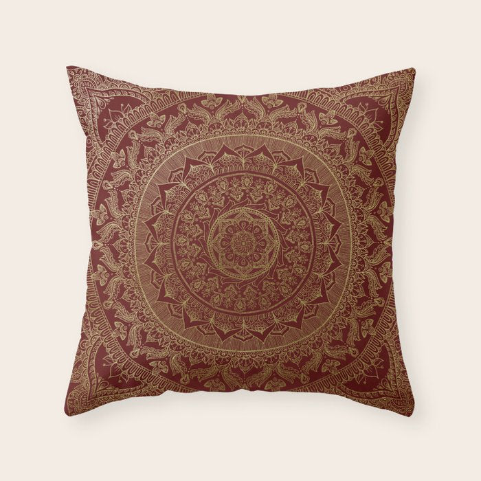 Mandala Royal - Red and Gold Throw Pillow Gallery Image 1