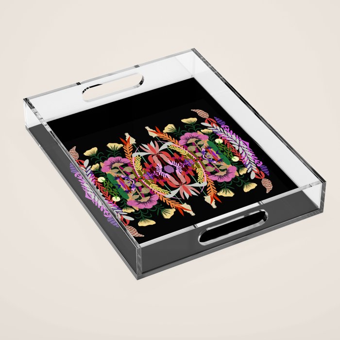 The Butterfly Effect Series - 01, Paint Blot Mirror Colorful, Symmetrical Graphic, Eclectic Mandala  Acrylic Tray Gallery Image 1