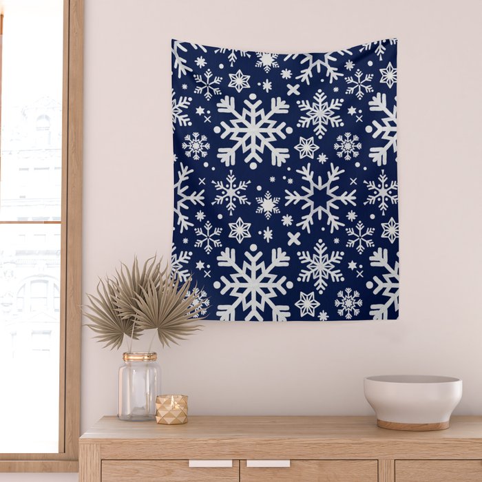 Snowflake Collection - Navy Wall Tapestry Gallery Image 2