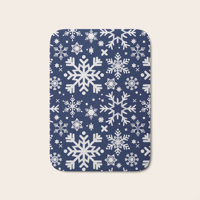 Snowflake Collection - Navy Bath Mat Gallery Image 1