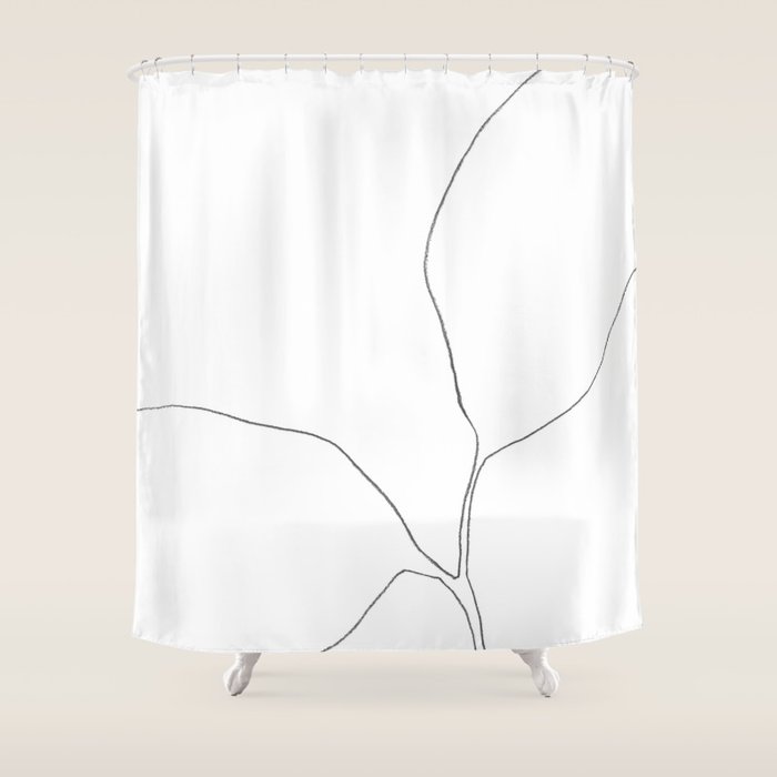Seedling Leaning Left - Minimalist Botanical Line Drawing Shower Curtain Gallery Image 1