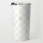 Checkerboard Check Pattern in Pale Light Neutral Beige White Tones Travel Mug Gallery Image 3