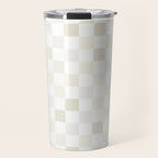 Checkerboard Check Pattern in Pale Light Neutral Beige White Tones Travel Mug Gallery Image 1