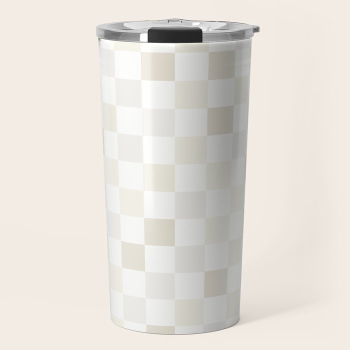 Checkerboard Check Pattern in Pale Light Neutral Beige White Tones Travel Mug Gallery Image 1